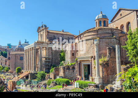 Rome, Italie - 13 juin 2013 : les touristes visitant les anciennes ruines du Forum Romain. Banque D'Images