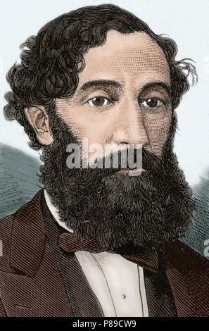 Bartolomé Mitre (1821-1906). Homme d'État argentin, militaires et l'auteur. Président de l'Argentine de 1862 à 1868. Portrait. La gravure. 19e siècle. De couleur. Banque D'Images