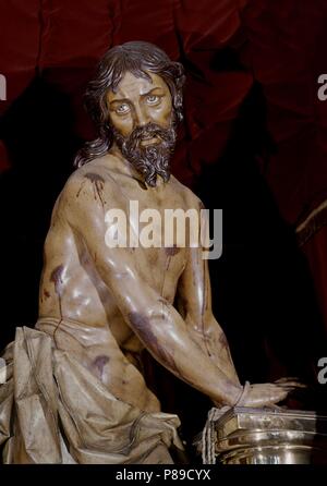 CRISTO ATADO A LA COLUMNA - siglo XVII - BARROCO ESPAÑOL - MADERA POLICROMADA. Auteur : Gregorio Fernández (1576-1636). Emplacement : IGLESIA DE LA VERA CRUZ, Valladolid, Espagne. Banque D'Images