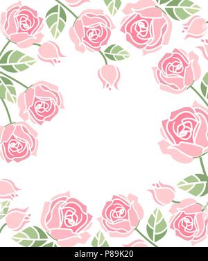 Vector illustration d'un arrière-plan avec des roses rose, cadre décoratif avec des roses et des feuilles Illustration de Vecteur