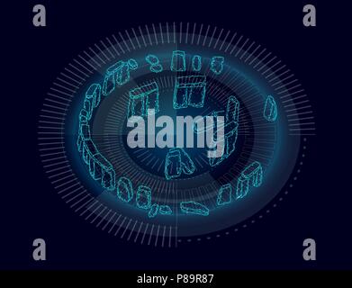 Stonehenge low poly bannière géométrique. Solstice d'analyse calculs historiques science technology polygonales. Architecture Pierre bleu fer tourisme voyages Angleterre UK vector illustration Illustration de Vecteur