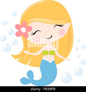 Cute Little Mermaid illustration isolé sur blanc, design pour bébé fille et les enfants Illustration de Vecteur