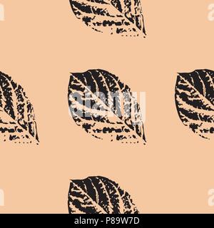 Imprime des feuilles des arbres. Modèle sans couture. Éléments d'arrière-plan noir, pêche Illustration de Vecteur