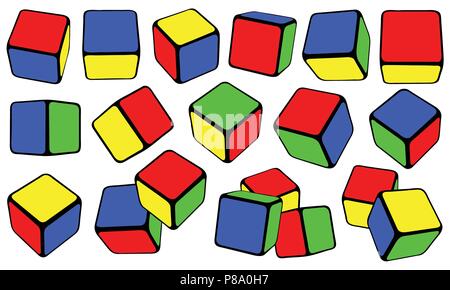 Ensemble de cubes colorés différents isolated on white Illustration de Vecteur