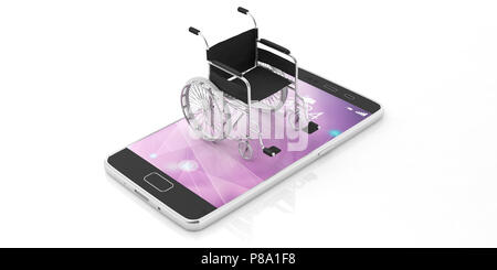 Vide fauteuil roulant sur téléphone mobile, isolé sur fond blanc. 3d illustration Banque D'Images