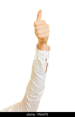 Femme tient son pouce levé en signe d'approbation et de réussite Banque D'Images