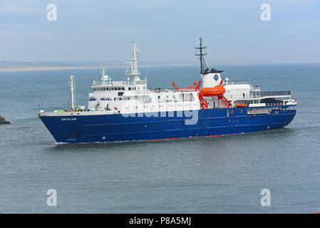 L'expéditionnaire cruise ship Ortelius revient à Aberdeen à partir d'un voyage aventure au cercle arctique. Banque D'Images