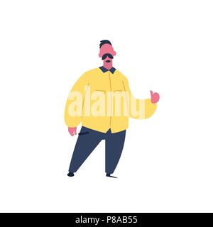 Thumb up homme moustache caractère posent des gestes permanent mâle isolé pleine longueur dessin animé télévision Illustration de Vecteur