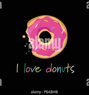 Donuts glaçage colorés couverts arraché modèle lettrage noir fond de carte de vœux Illustration de Vecteur