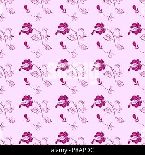 Pink floral vecteur textile motif transparent en russe style gzhel Illustration de Vecteur