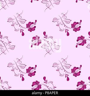 Pink floral vecteur textile motif transparent en russe style gzhel Illustration de Vecteur