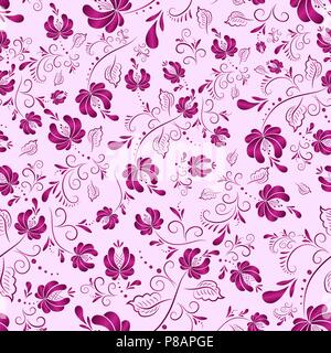 Pink floral vecteur textile motif transparent en russe style gzhel Illustration de Vecteur