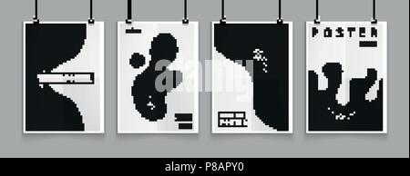 Stock vector illustration noir et blanc résumé puantel couvre ensemble. Formes fluides de composition. Design futuriste des affiches. Des modèles pour des affiches, bannières, flyers, des présentations et des rapports. EPS10 Illustration de Vecteur