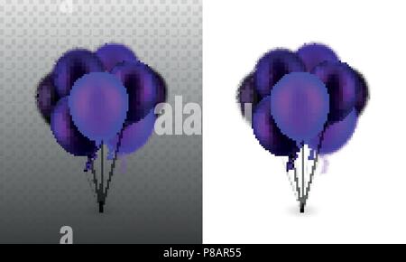 Illustration vectorielle Stock gonflables ballons jeu de vol réaliste givré couleur violet clair et foncé transparent isolé checkered background. Partie tas de ballons. Élément de design de carte postale. Illustration de Vecteur