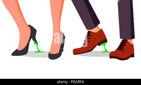 Le concept d'affaires vecteur. Pieds coincé. Homme d'affaires, femme Chaussure avec un chewing-gum. Faux Pas, décision. Cartoon Illustration Illustration de Vecteur