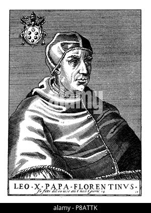 Le pape Léon X. Né en 1475, élu pape en 1513, est mort en 1521. En 1520, il a émis l'interdiction à l'encontre de Martin Luther. D'après une peinture de Titien, Tizian 1923 Banque D'Images