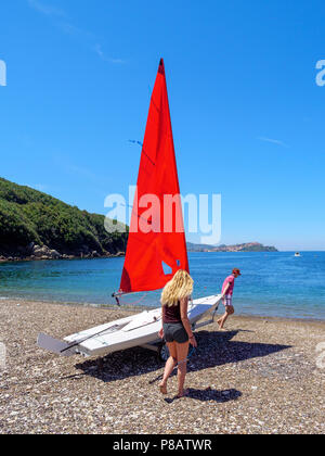 Base nautique, plage Spiaggia Bagnaia, Elbe, la Région Toscane, province de Livourne, Italie, Europe Banque D'Images