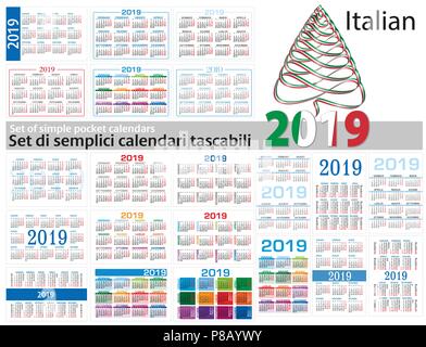 Définir des calendriers simples en italien sur 2019 Deux mille dix-neuf . Semaine commence lundi. Illustration de Vecteur