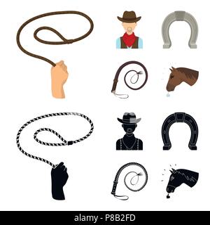 Lasso main, cowboy, horseshoe, whip. Rodeo collection set icônes de cartoon,black style symbole vecteur illustration de stock . Illustration de Vecteur