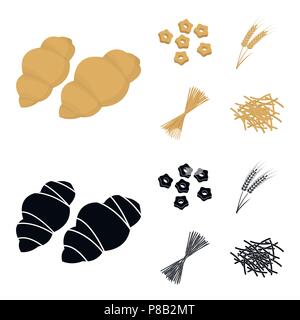 Différents types de pâtes. Types de pasta set collection icônes de cartoon,black style symbole vecteur illustration de stock . Illustration de Vecteur