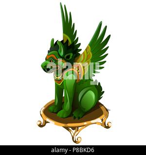 Figurine Griffin fait de jade isolé sur fond blanc. Statuette d'un monstre mythologique faite de néphrite dans un style oriental. Vector illustration. Illustration de Vecteur