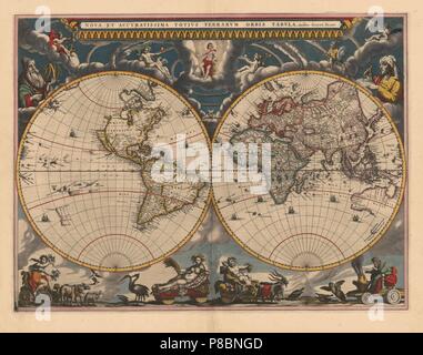 Hémisphère double carte du monde. Musée : collection privée. Banque D'Images