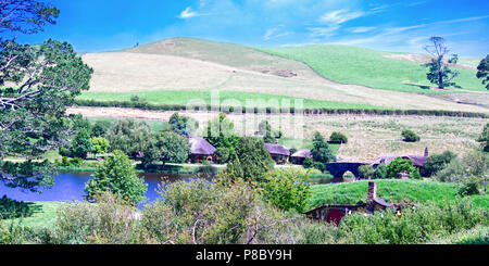 Vue supérieure du Hobbiton movie set, Nz Banque D'Images