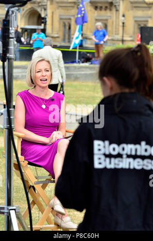 Caroline Hyde, ancrage pour affaires Bloomberg Business TV à partir de la ville de College Green, Westminster, Londres, juillet 2018 Banque D'Images