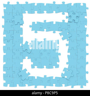 Jigsaw puzzles bleu assemblés comme chiffre mathématique 5 ou 5 sur fond blanc, puzzle carte est peut-être connecté sans couture le long des frontières, rendu 3D Banque D'Images