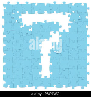 Jigsaw puzzles bleu assemblés comme chiffre mathématique 7 ou 7 sur fond blanc, puzzle carte est peut-être connecté sans couture le long des frontières, rendere 3D Banque D'Images