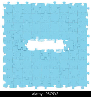 Blue Jigsaw puzzles assemblés comme le symbole de l'utilisation de mathématiques - ou le tableau de bord sur fond blanc, puzzle carte est peut-être connecté sans soudure le long de borde Banque D'Images