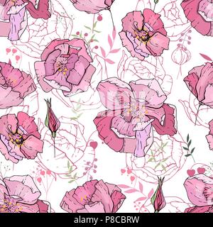 Modèle sans couture avec roses roses. Texture sans fin pour floral design. Illustration de Vecteur