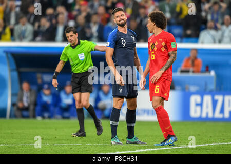 10 juillet 2018, St.. Olivier Giroud de France après avoir raté une autre grande chance à St Petersbourg stade lors de la demi-finale entre la France et la Belgique au cours de la Coupe du Monde 2018. Ulrik Pedersen/CSM/Alamy Live News Banque D'Images