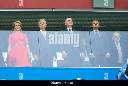 Belgique - France, football, Saint Petersburg, le 10 juillet 2018 Royals Roi de Belgique Mathilde und Philippe , Gianni Infantino (SUI) LE PRÉSIDENT DE LA FIFA, Emmanuel MACRON, Président de la France, Noël Le Graët, Président de la Fédération Française de Football FFF, BELGIQUE - FRANCE 0-1 RUSSIE COUPE DU MONDE 2018, demi-finale, la saison 2018/2019, le 10 juillet 2018 à Saint-Pétersbourg, en Russie. © Peter Schatz / Alamy Live News Banque D'Images