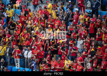 Saint-pétersbourg, Russie. 11 juillet, 2018. Fans belges avant le match, fan, fans, spectateurs, supporters, sympathisants, France (FRA) - Belgique (BEL) 1 : 0, demi-finales, match 61, le 10.07.2018 à Saint-Pétersbourg ; Coupe du Monde de Football 2018 en Russie à partir de la 14.06. - 15.07.2018. © | Conditions de crédit dans le monde entier : dpa/Alamy Live News Banque D'Images