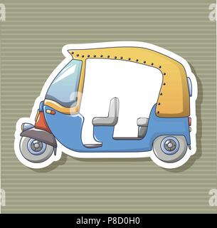 Autocollant tuk tuk, icône de style cartoon Illustration de Vecteur