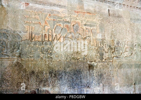 Détail de bas-relief à Angkor Wat, Siem Reap, Cambodge Banque D'Images