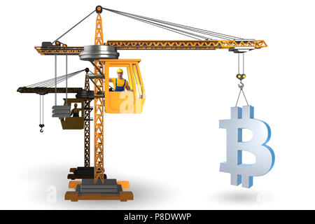 Levage par grue de construction concept cryptocurrency en bitcoin Banque D'Images