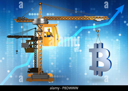 Levage par grue de construction concept cryptocurrency en bitcoin Banque D'Images