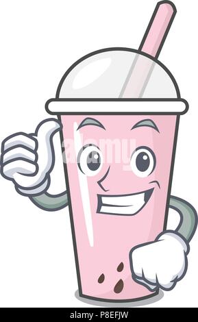 Thumbs up bubble tea framboise cartoon caractère Illustration de Vecteur