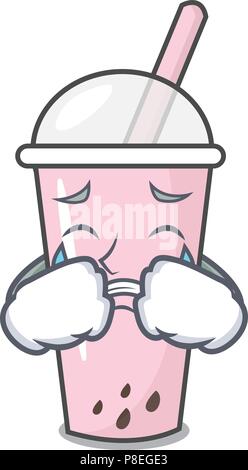 Bubble tea framboise pleurer cartoon caractère Illustration de Vecteur