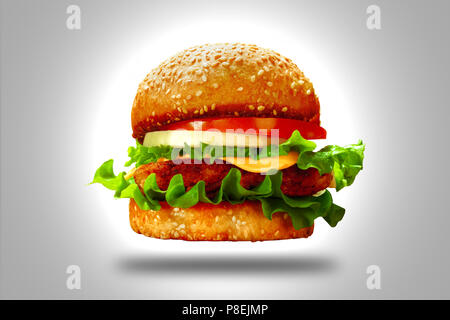 Flying sandwich isolé sur fond gris Banque D'Images