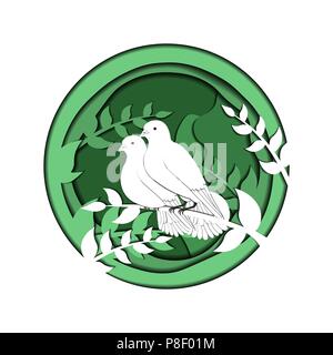 Pigeons de papier. olive branch. Vector 3d illustration. Vert. Illustration de Vecteur