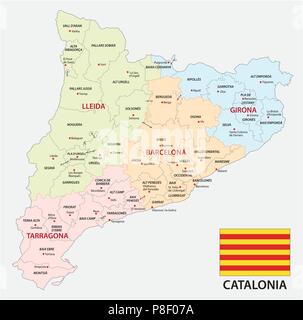 Administrative et politique de la catalogne carte vectorielle avec drapeau. Illustration de Vecteur