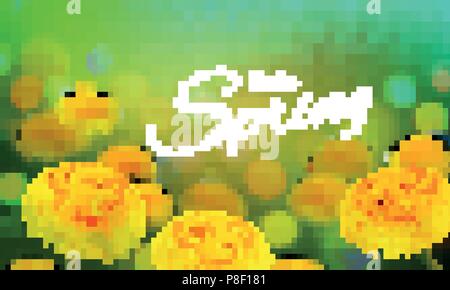 Illustration vectorielle Stock Bonjour, bonjour Printemps. Pissenlit taraxacum, réaliste, un arrière-plan flou. Fleurs Macro. Bokeh vert. Des modèles pour des affiches, bannières, flyers, des présentations, des rapports. Illustration de Vecteur