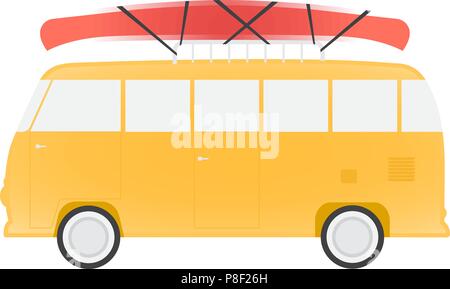 Bus jaune pour un voyage en canoë, vector illustration Illustration de Vecteur