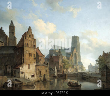 Cornelis Springer - une vue sur la Delftse Vaart et Église St Laurens Rotterdam Banque D'Images