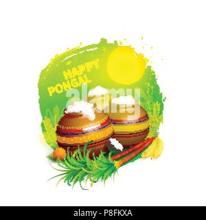Vector illustration of Happy Pongal fond d'accueil. Festival de la récolte de l'Inde du Sud, heureux Pongal fête. Conception de cartes de souhaits Illustration de Vecteur