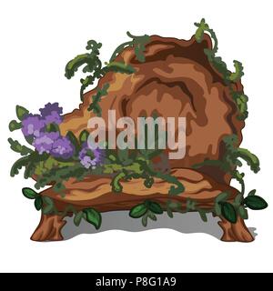 Banc de vieux arbres abattus isolé sur fond blanc. Mobilier pour la conception de paysage. Vector illustration. Illustration de Vecteur