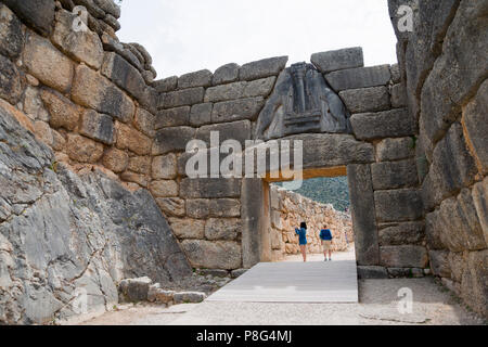 Lion Gate, Mycènes, l'Argolide, Péloponnèse, Grèce Banque D'Images